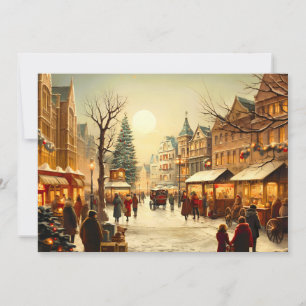 Vintage Winter Snowy Christmas Market Town Holiday Card