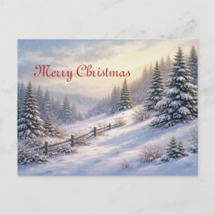 Vintage Winter Snowy Pine Forest Landscape Holiday Postcard