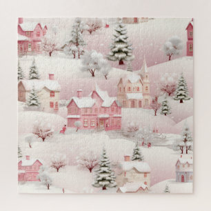 Vintage Winter Snowy Village Scenery Jigsaw Puzzle