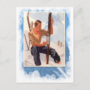 Vintage Winter Sports - Adjusting the skis Postcard