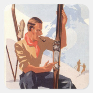 Vintage winter sports - Adjusting the skis Square Sticker