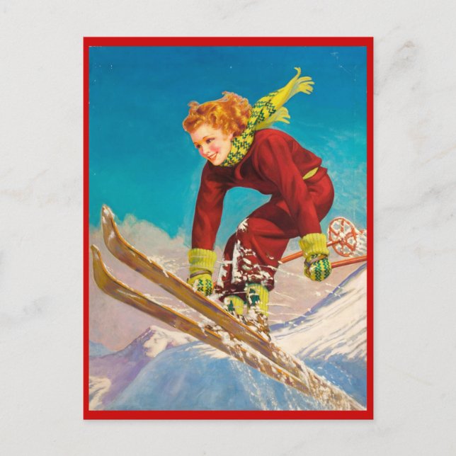 Vintage Winter sports, Ski downhill Postcard (Front)