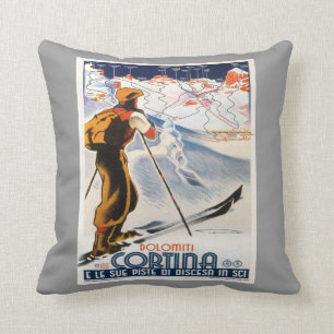 Vintage winter sports,Ski Italy, Cortina d'Ampezzo Cushion