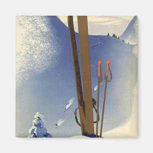 Vintage Winter Sports - Skis and slopes Magnet