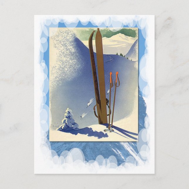 Vintage Winter Sports - Skis and slopes Postcard (Front)
