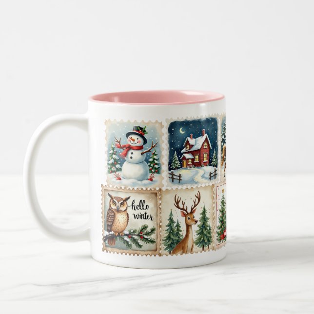 Vintage Winter Stamp Mug – Cosy Holiday Cup (Left)