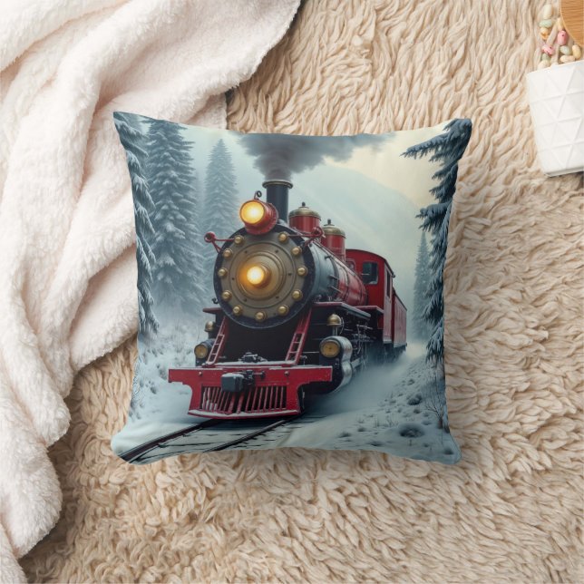 Vintage Winter Steam Locomotive Cushion (Blanket)