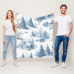 Vintage Winter Toile de Jouy - Classic Christmas Fleece Blanket