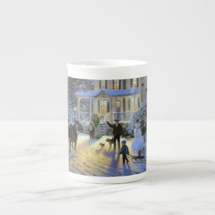 Vintage Winter Town Christmas Horse drawn Sled Bone China Mug