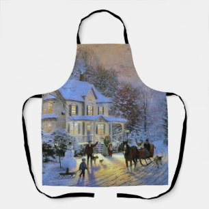Vintage Winter Town Christmas tree Apron
