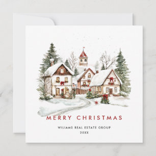 Vintage Winter Town Christmas Tree Corporate Holiday Card