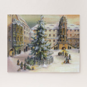 Vintage Winter Town Christmas tree Jigsaw Puzzle