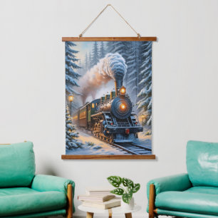 Vintage Winter Train Scenic Artwork Hanging Tapestry