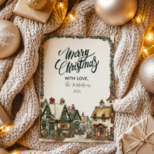 Vintage Winter Village Christmas Holiday Card