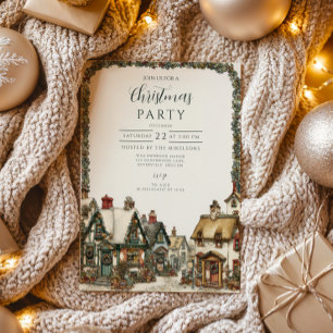 Vintage Winter Village Christmas Invitation