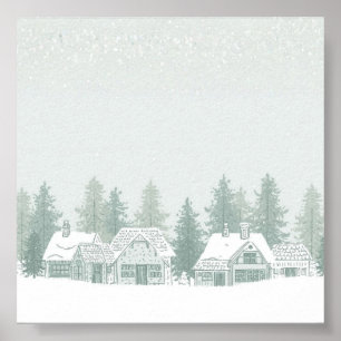 Vintage Winter Village Christmas Poster