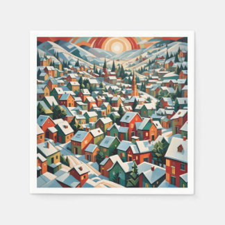 vintage winter village in the snow napkin