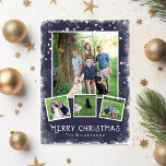 Vintage Winter Wonderland Christmas Photo Collage Holiday Card<br><div class="desc">Celebrate the holidays with this festive Winter Wonderland Merry Christmas Photo Collage. A snow border surrounds your 4 photos that are set against a dark blue background. Add your custom text to the front and backside. With a bit of a rustic/vintage feel to it, the card is still trendy and...</div>