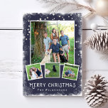 Vintage Winter Wonderland Christmas Photo Collage Holiday Card<br><div class="desc">Celebrate the holidays with this festive Winter Wonderland Merry Christmas Photo Collage. A snow border surrounds your 4 photos that are set against a navy blue background. Add your custom text to the front and backside. With a bit of a rustic/vintage feel to it, the card is still trendy and...</div>