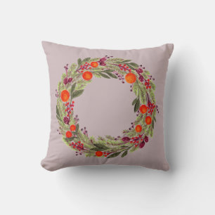 Vintage Winter Wreath Throw Pillow