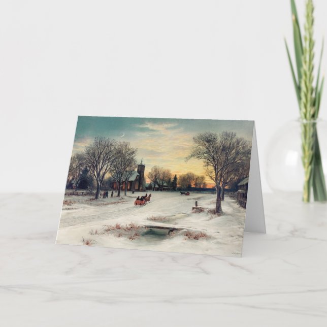 Vintage Wintry Scene with Sleigh Christmas Card (Front)