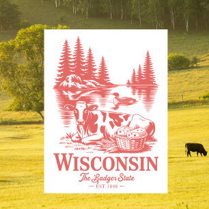 Vintage Wisconsin Badger State Cow Postcard
