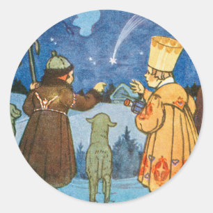 Vintage Wise Men and Sheep on Christmas Night Classic Round Sticker