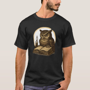 Vintage Wise Owl with Candle and Book T-Shirt