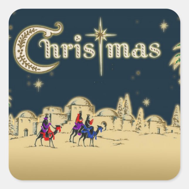 Vintage Wisemen/Desert Religious Christmas Square Sticker (Front)