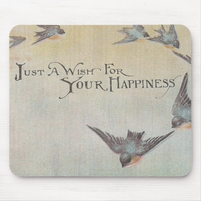 Vintage Wish For Happiness Birds Mouse Pad (Front)