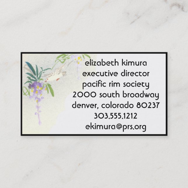 Vintage Wisteria Bird Asian Style Business Cards (Front)