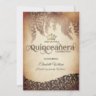 Vintage wisteria damask gold tiara Quinceañera  Invitation