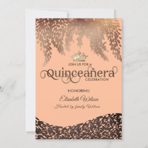 Vintage wisteria damask gold tiara Quinceañera Invitation