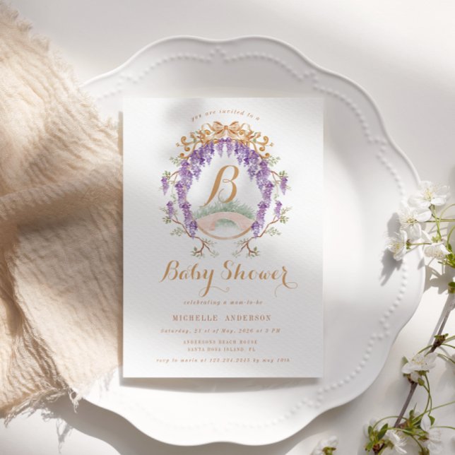 Vintage Wisteria Floral Regency Baby Shower Invitation (Creator Uploaded)