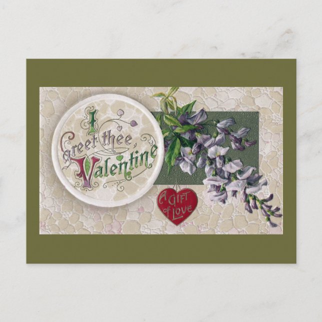 Vintage Wisteria Valentine Holiday Postcard (Front)