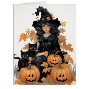 Vintage Witch and Black Cats Halloween