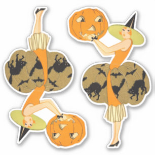 Vintage Witch Art Deco Witch and Pumpkin Halloween