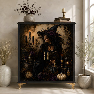 Vintage Witch Black Cat Purple Roses Halloween Art Tissue Paper
