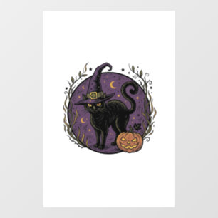 Vintage Witch Cat Halloween Vector Shirt Design_1