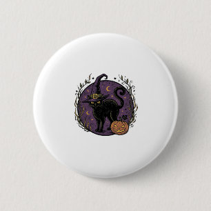 Vintage Witch Cat Halloween Vector Shirt Design_1 6 Cm Round Badge