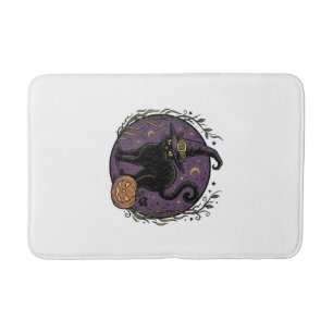 Vintage Witch Cat Halloween Vector Shirt Design_1 Bath Mat