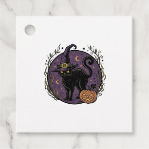 Vintage Witch Cat Halloween Vector Shirt Design_1 Favour Tags