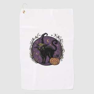 Vintage Witch Cat Halloween Vector Shirt Design_1 Golf Towel