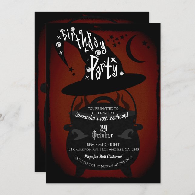 Vintage Witch Cauldron Birthday Halloween Party Invitation (Front/Back)