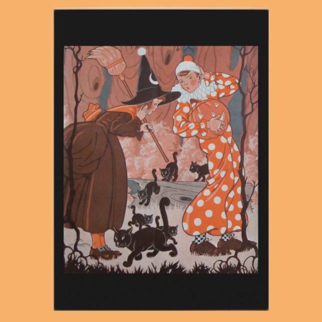 Vintage Witch Clown and Black Cats Halloween Card (Creator Uploaded)