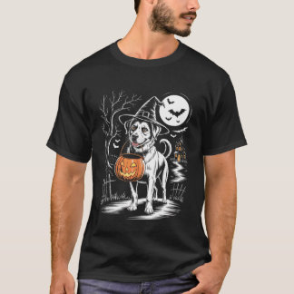 Vintage Witch Dog with Pumpkin Scary Dog Halloween T-Shirt