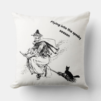 Vintage Witch Flying Into The Spooky Season Hallow Cushion