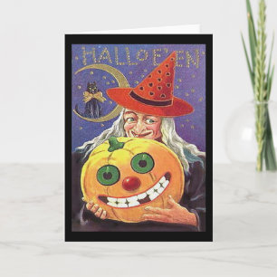 Vintage Witch Halloween Blank Greeting Card
