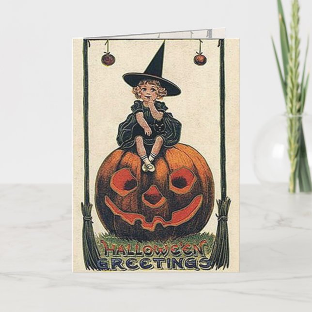 Vintage Witch Halloween Designs Card (Front)