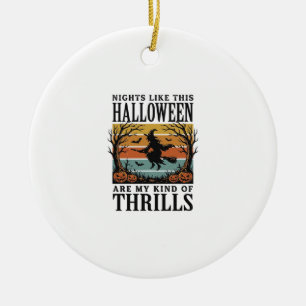 Vintage Witch Halloween Fright Scene Engraving Des Ceramic Ornament